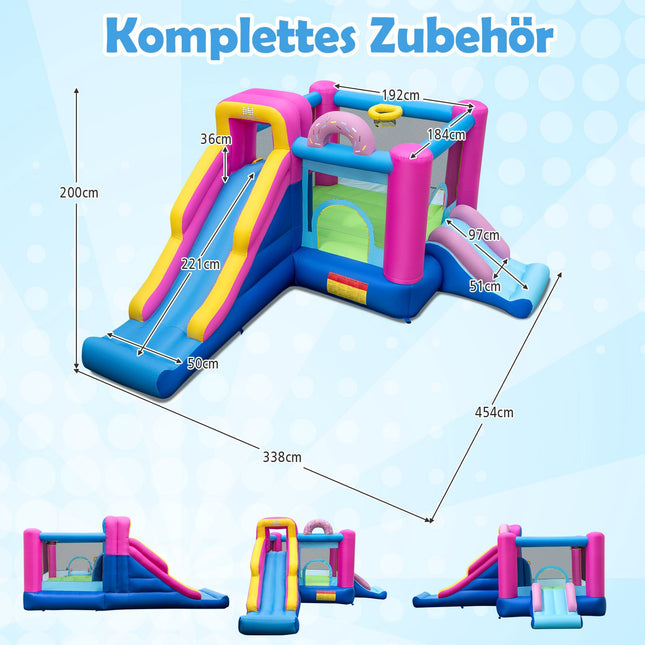 Opblaasbaar springkussen met donutthema en glijbanen, veelkleurig