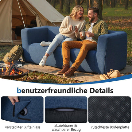Inflatable Double Sofa with Removable Cover, Blue, 138 cm