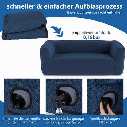 Inflatable Double Sofa with Removable Cover, Blue, 138 cm