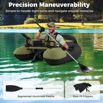 Inflatable Fishing Boat With Rod Holder, Paddle, Fins