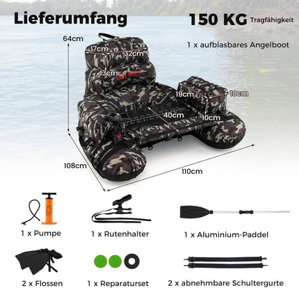 Inflatable Fishing Boat with Paddle & Rod Holder, 150kg Capacity