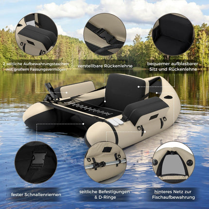 Inflatable Fishing Float Tube with Adjustable Backrest, 135x109x54 cm