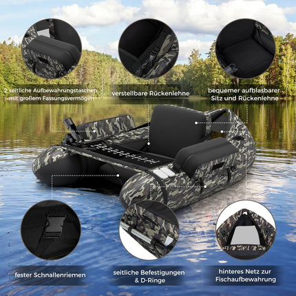 Inflatable Fishing Float Tube with Adjustable Backrest, 135x109x54 cm