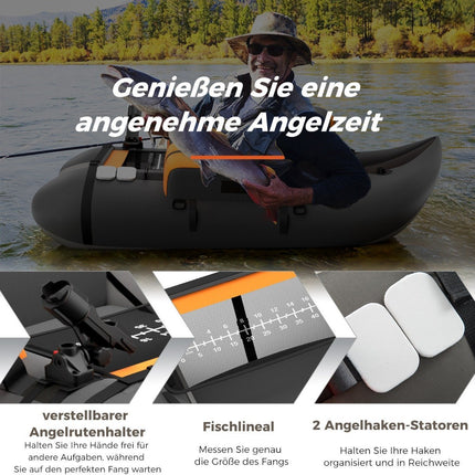 Inflatable Fishing Float Tube with Adjustable Backrest, 135x109x54 cm, Gray