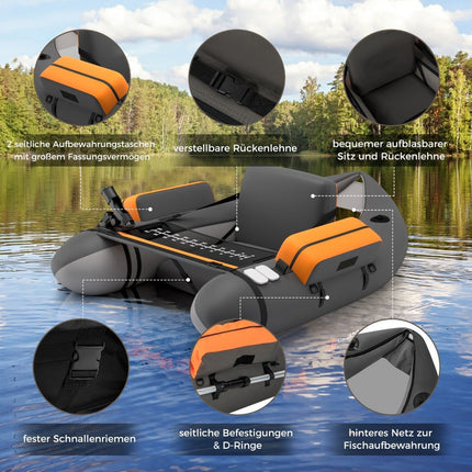 Inflatable Fishing Float Tube with Adjustable Backrest, 135x109x54 cm, Gray