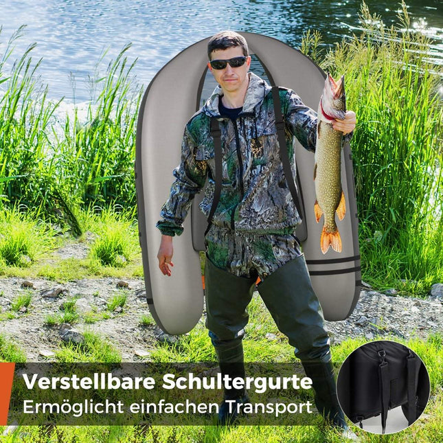 Inflatable Fishing Float Tube with Adjustable Backrest, 135x109x54 cm, Gray