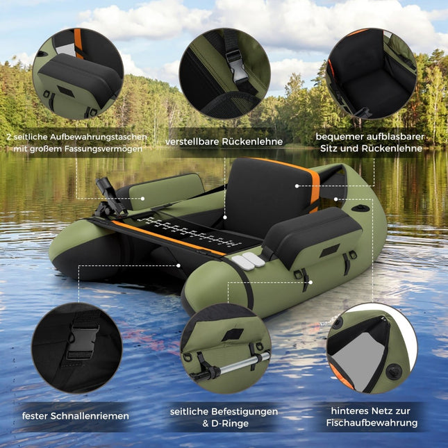 Opblaasbare visboot met verstelbare rugleuning, 135x109x54 cm, groen
