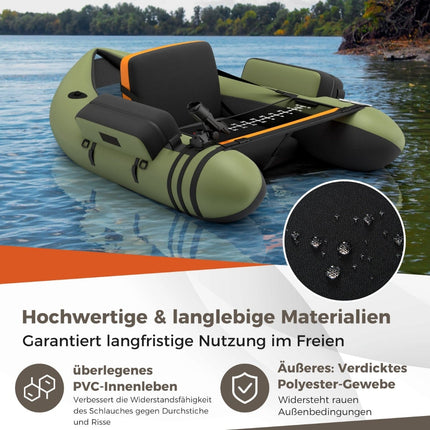Inflatable Fishing Float Tube with Adjustable Backrest, 135x109x54 cm, Green