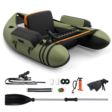 Inflatable Fishing Float Tube with Adjustable Backrest, 135x109x54 cm, Green