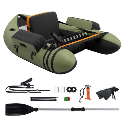 Inflatable Fishing Float Tube with Adjustable Backrest, 135x109x54 cm, Green