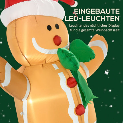 Inflatable Gingerbread Man with LED Lights, 183cm Outdoor Decor