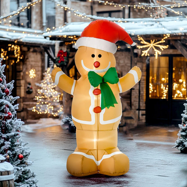 Inflatable Gingerbread Man with LED Lights, 183cm Outdoor Decor
