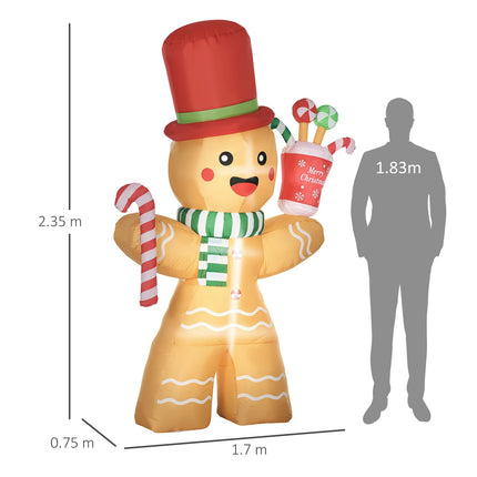 Inflatable Gingerbread Man with LED Lights, 235cm