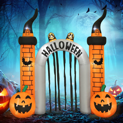 Inflatable Halloween Archway, Pumpkin Design, LEDs, Stakes