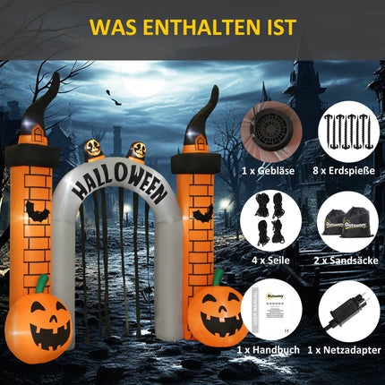 Inflatable Halloween Archway, Pumpkin Design, LEDs, Stakes