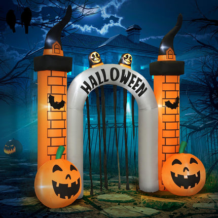 Inflatable Halloween Archway, Pumpkin Design, LEDs, Stakes