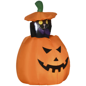 Inflatable Halloween Pumpkin with Cat, LED Lights, 76x64x115cm