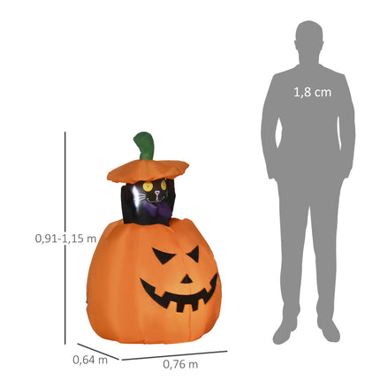 Inflatable Halloween Pumpkin with Cat, LED Lights, 76x64x115cm