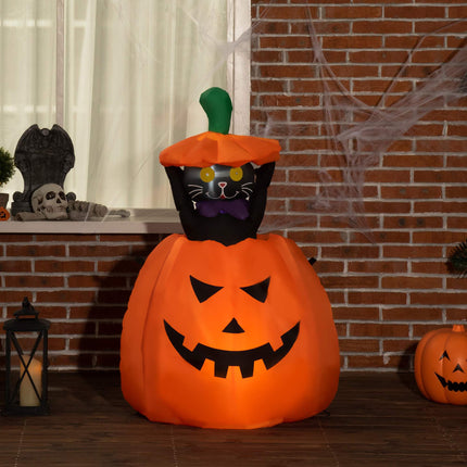 Inflatable Halloween Pumpkin with Cat, LED Lights, 76x64x115cm