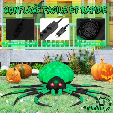 Inflatable Halloween Spider, Rotating LED Lights, 200cm