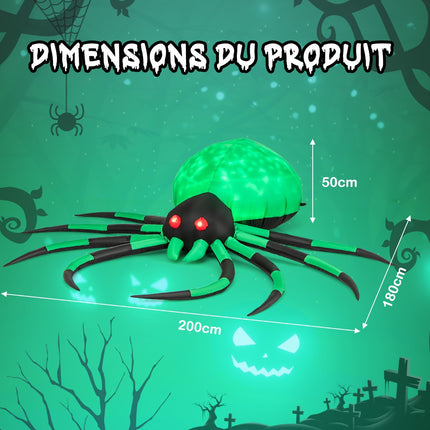 Inflatable Halloween Spider, Rotating LED Lights, 200cm