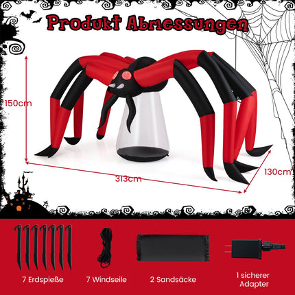 Inflatable Halloween Spider with LED Eyes, 313 cm