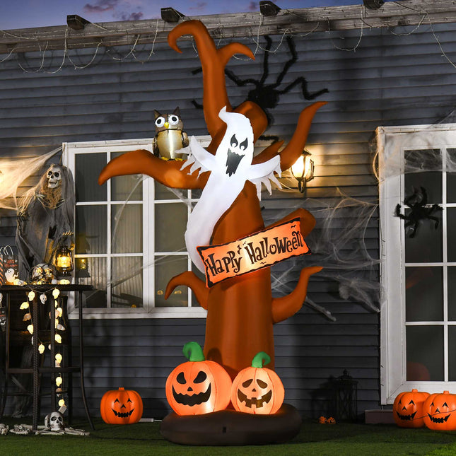 Inflatable Halloween Tree With Ghost, Pumpkin, LEDs, 2.7m