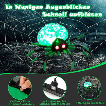 Inflatable Halloween spider with spider web spider with rotating LED light