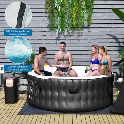 Inflatable Hot Tub 180cm, 108 Jets, Heated, 4-Person, Black