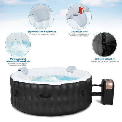 Inflatable Hot Tub 180cm, 108 Jets, Heated, 4-Person, Black