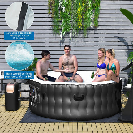 Inflatable Hot Tub, 4-Person, 108 Bubble Jets, Black