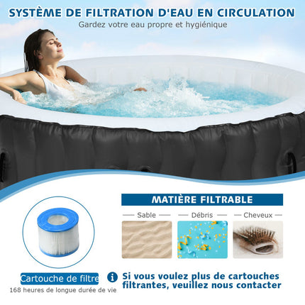Inflatable Hot Tub, 4-Person, 108 Bubble Jets, Black