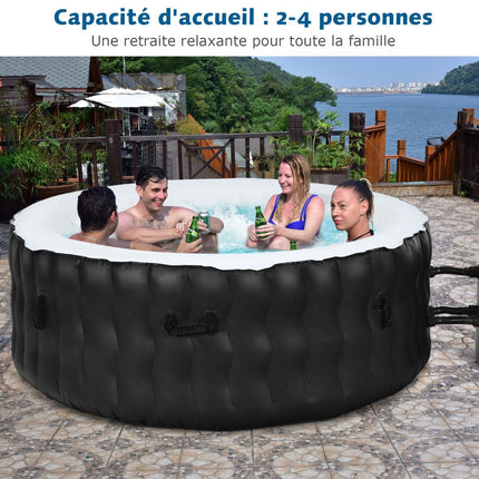 Inflatable Hot Tub, 4-Person, 108 Bubble Jets, Black