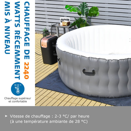 Inflatable Hot Tub, 4-Person, 108 Bubble Jets, Grey