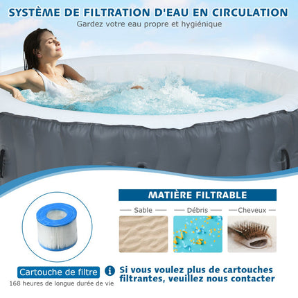Inflatable Hot Tub, 4-Person, 108 Bubble Jets, Grey