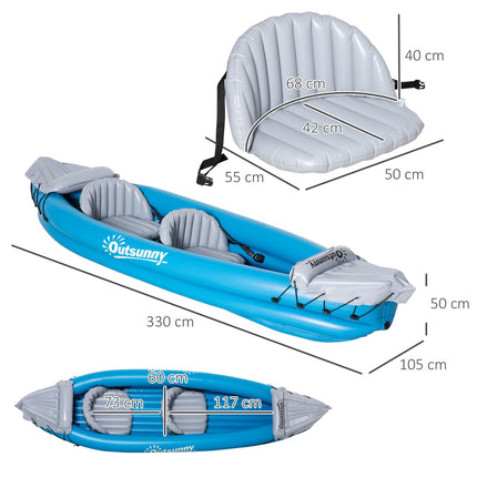 Inflatable 2-person kayak, PVC, blue/grey, air chamber