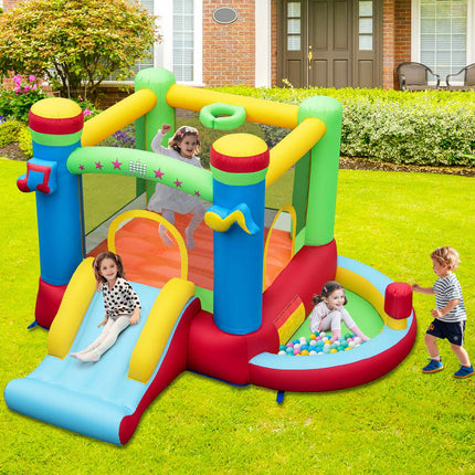 Inflatable Kids Bounce House with Slide & Basketball Hoop