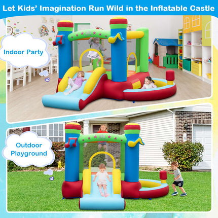 Inflatable Kids Bounce House with Slide & Basketball Hoop