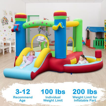 Inflatable Kids Bounce House with Slide & Basketball Hoop