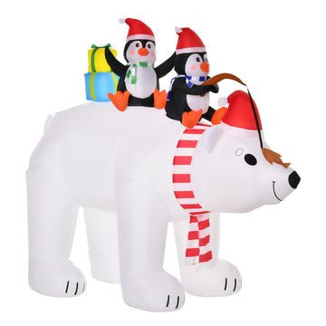 Inflatable Polar Bear and Penguins Christmas Decoration, 2.1M - Weatherproof and Illuminated