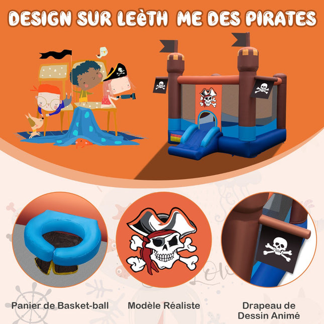 Inflatable Pirate Bouncy Castle With Slide, Hoop, Blower