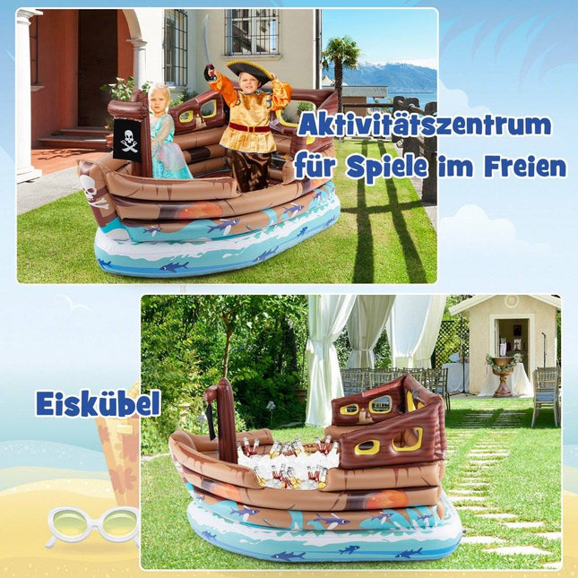 Inflatable Pirate Ship Playhouse Inflatable Play Landscape with Built-in Motor 203 x 138 x 138 cm Multi-colored