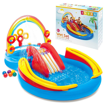 Inflatable Rainbow Water Playground with Slide and Fountain