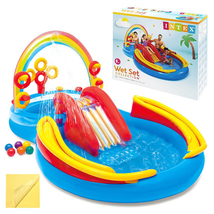 Inflatable Rainbow Water Playground with Slide and Fountain