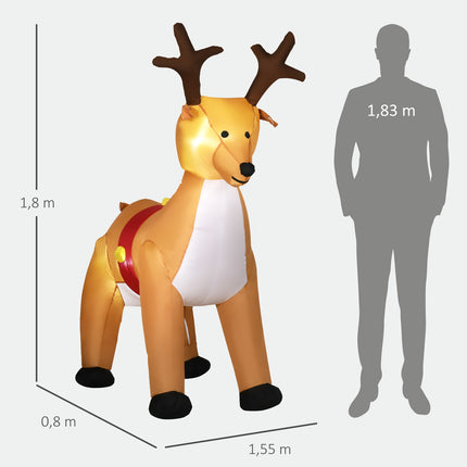Inflatable Reindeer, 1.8m, LED Lights, Auto-Inflate
