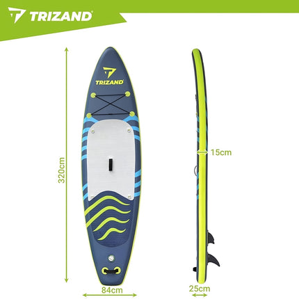 Inflatable SUP Board 320 cm with Adjustable Paddle, Pump, Backpack, Max 150 kg