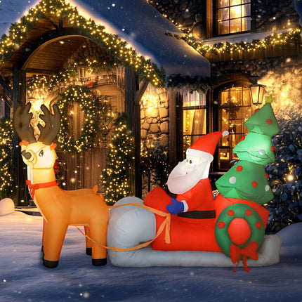 Inflatable Santa Sleigh with LED Lights, Polyester