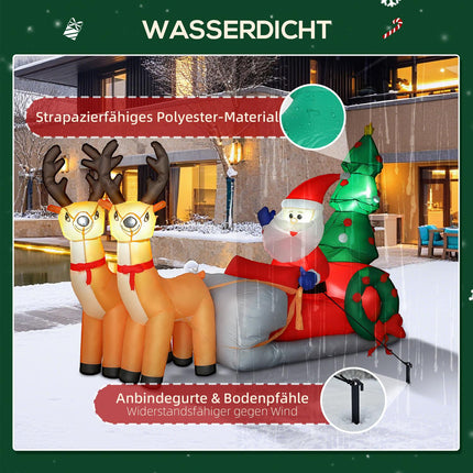 Inflatable Santa Sleigh with LED Lights, Polyester