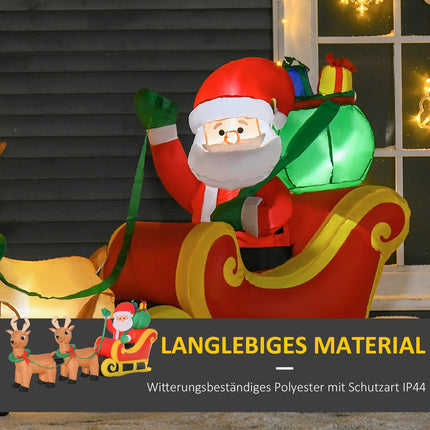 Inflatable Santa Sleigh with Reindeer, LED Lights, 240cm