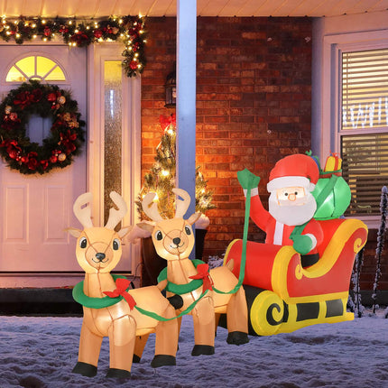Inflatable Santa Sleigh with Reindeer, LED Lights, 240cm